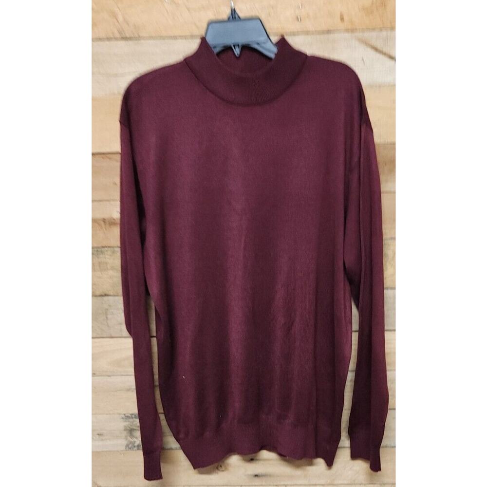 Mens Inserch Mock Neck Pullover Knit Soft Cotton Blend Sweater Burgandy XL